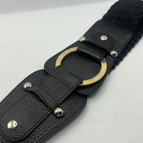 Chico's Accessories - VTG Chico leather braid elastic black belt with enamel buckle size M statement